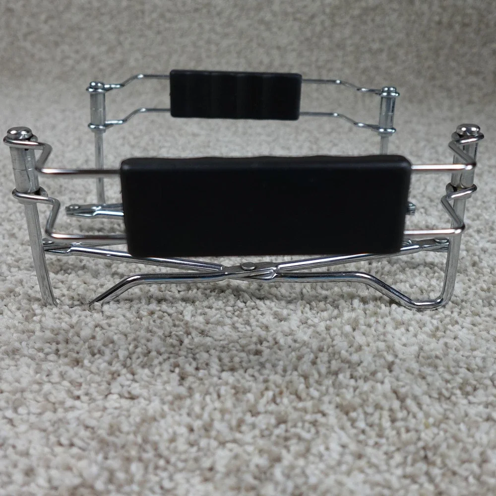 Expandable Chrome Accordion Trivet Silver Metal‎ Pot Holder with Black Handles